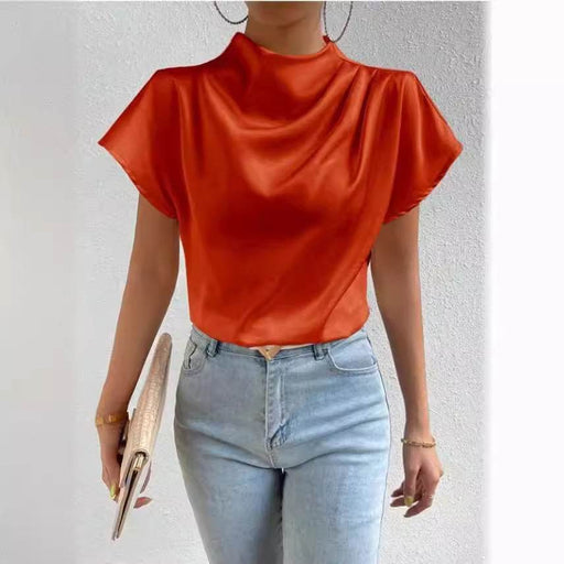 Elegant Satin Pleated T-Shirt Top Blouse with Round Neck for Women - Dio Kollections