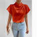 Elegant Satin Pleated T-Shirt Top Blouse with Round Neck for Women - Dio Kollections