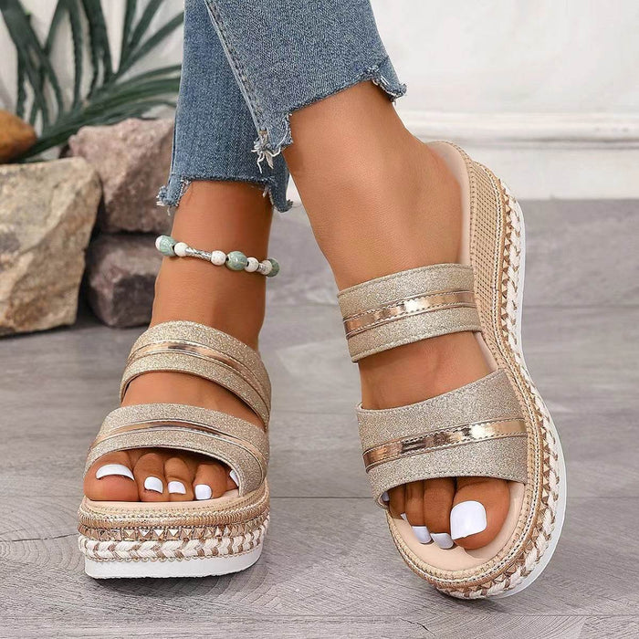 36-42 Sandals One-Strap Thick Sole Buckle Wedge Women's Glossy - Dio Kollections
