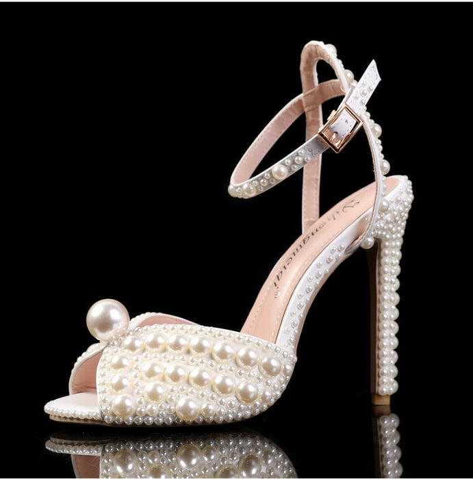 Dio Women's Luxury Pearls Studs Peep Toe High Heels Wedding Shoe - Dio Kollections