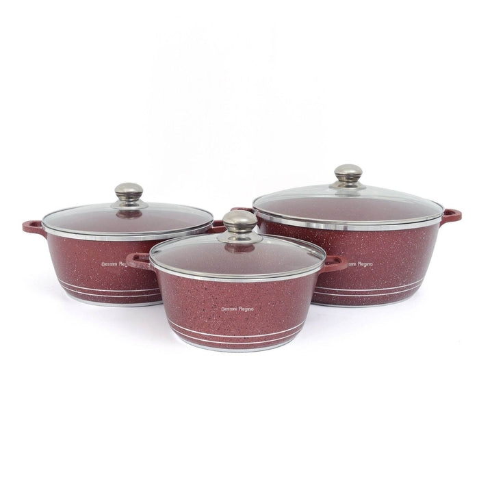 Barley Rice Stone Non-Stick Cooking Set - 6 Piece Pots with Glass Lids - Dio Kollections
