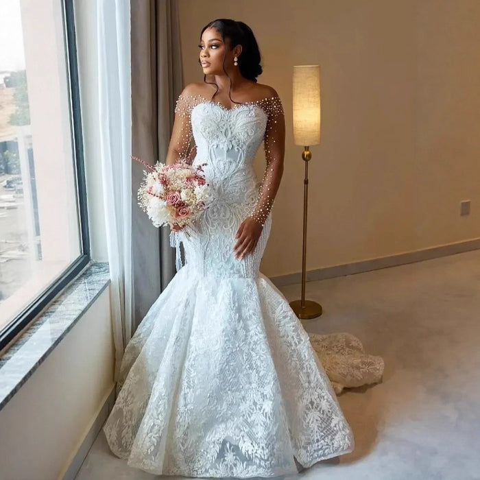 Dio African Luxury Mermaid Bridal Lace Plus Size Wedding Dress