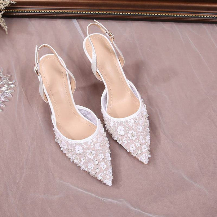 Elegant High Heel Hollow Sandals with French Lace for Women - Dio Kollections