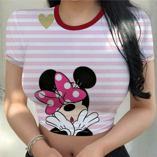 Dio Women's Charming Slim Cartoon Disney Printing Stitch Crop Top Fit T Shirt - Dio Kollections