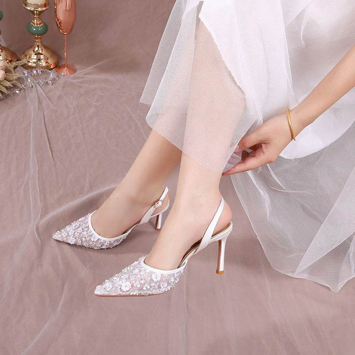 Elegant High Heel Hollow Sandals with French Lace for Women - Dio Kollections