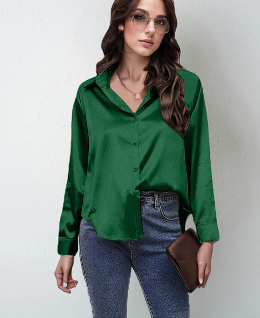 Chic Satin Long Sleeve Shirt - Women's Imitation Silk Top - Dio Kollections