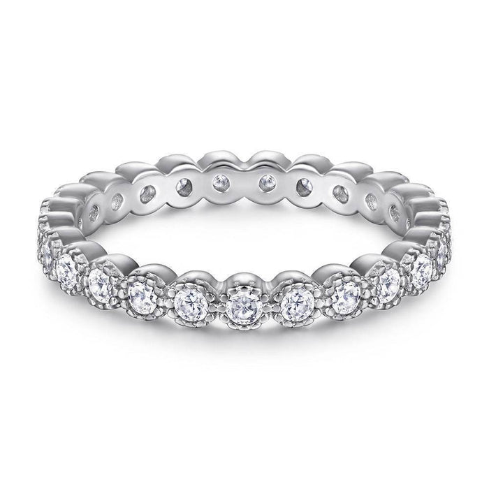 S925 Silver Women's Sterling Row Ring Same Row Diamond Zircon Women's Silver Ring Z+2 1/2 - Dio Kollections