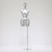 Silver mannequin on a stand against a white background