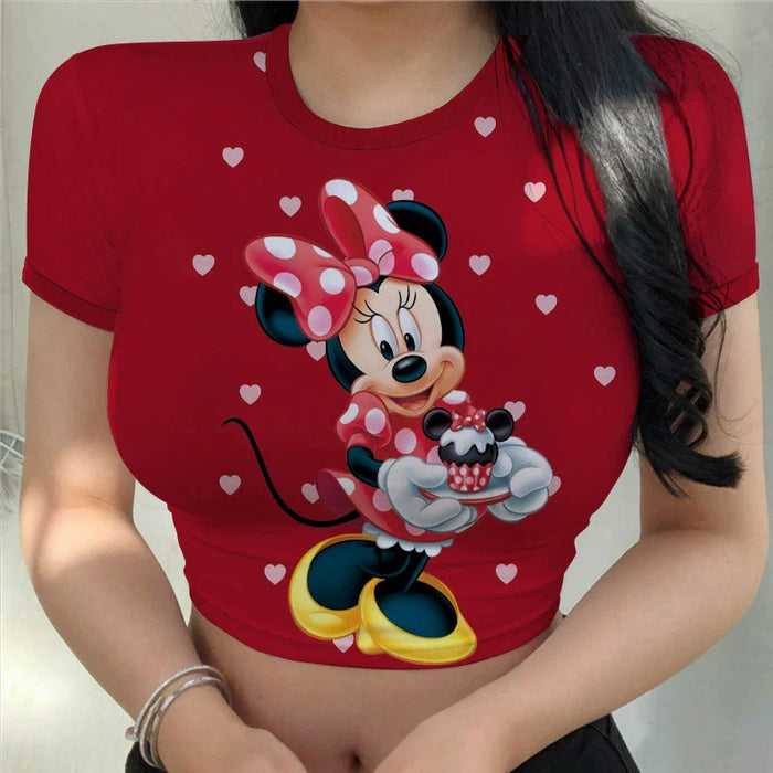 Dio Women's Sexy Slim Cartoon Disney Printing Stitch Crop Top Fit T Shirt - Dio Kollections