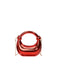Red handbag with a chain strap on a white background