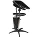 Black adjustable stand with tablet holder on a white background