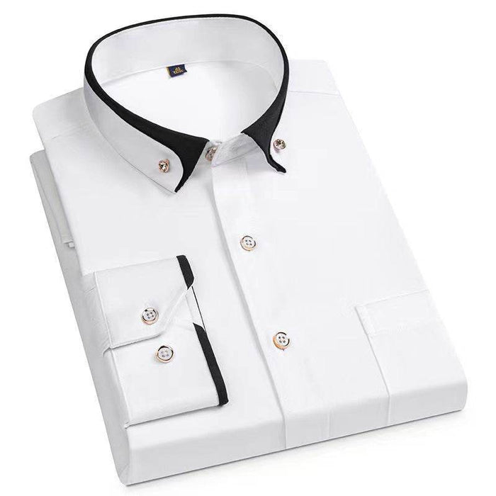 Men's Business Shirt Long Sleeve Non-Iron Four Sided Stretch Drill Buckle Shirt - Dio Kollections