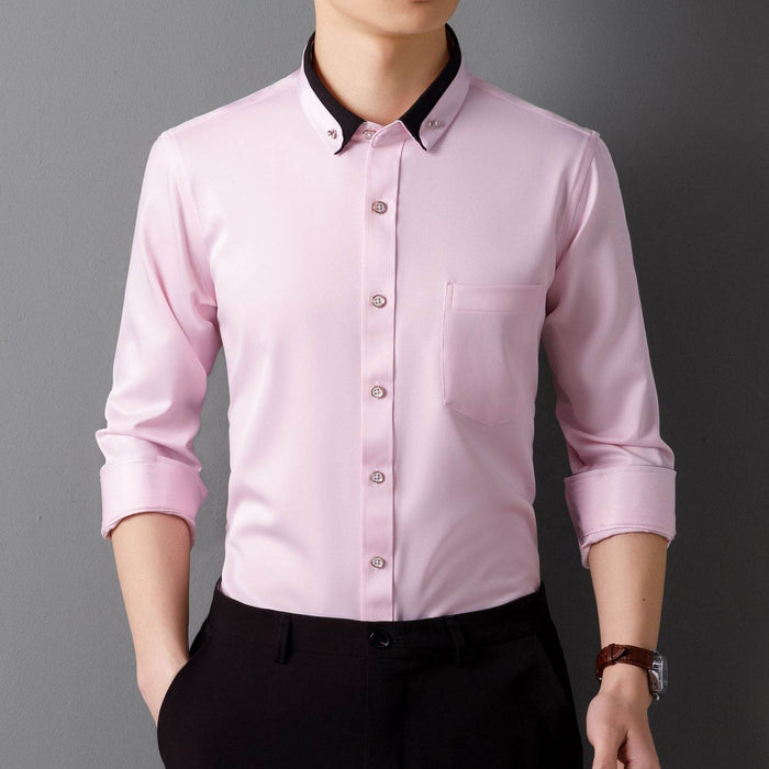 Men's Business Shirt Long Sleeve Non-Iron Four Sided Stretch Drill Buckle Shirt - Dio Kollections