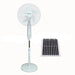 Solar-powered standing fan with solar panel on a white background