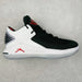 Basketball shoe with black and white design on a gray background