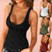 Black tank top worn by a model with inset images of other tank tops in different colors.
