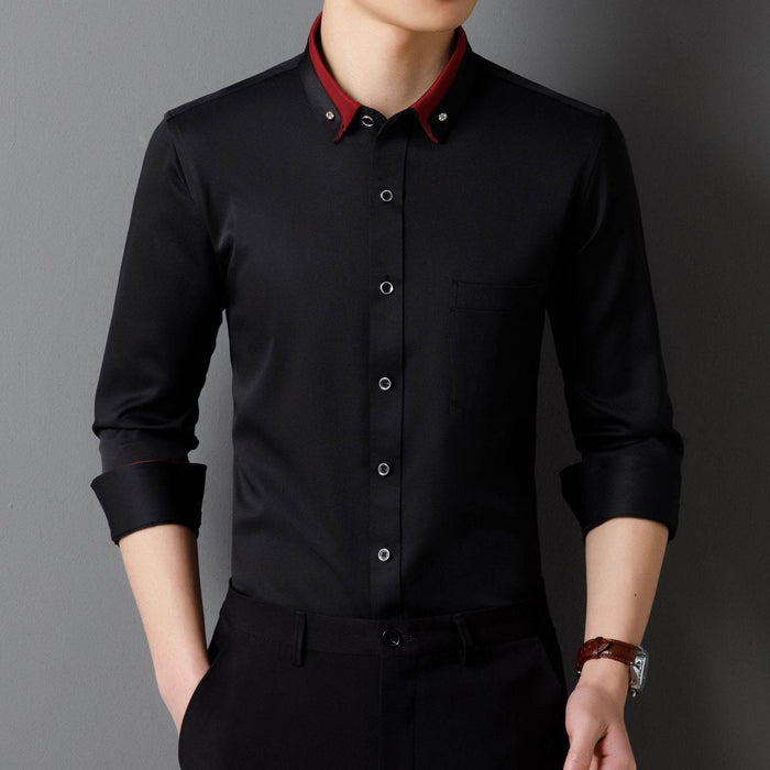 Men's Business Shirt Long Sleeve Non-Iron Four Sided Stretch Drill Buckle Shirt - Dio Kollections