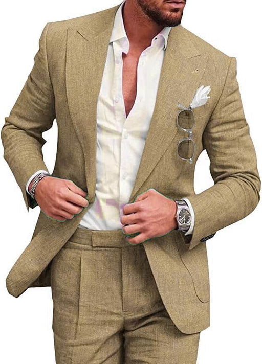 Dio Elegant Men Plus Size Two Pieces Set One Buckle Linen Suit - Dio Kollections