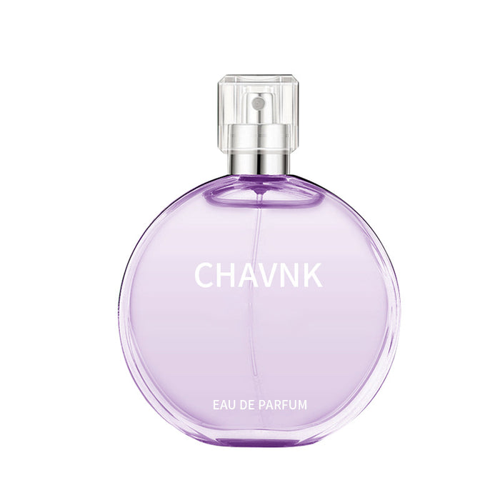 Purple perfume bottle with 'CHAVNK' branding on a white background