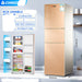 Chigo refrigerator with dimensions and features displayed on a gray background
