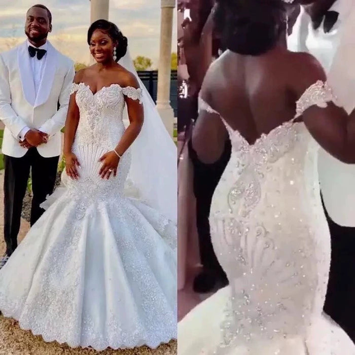 Dio Lace Appliques V Neck African Mermaid Wedding Dresses - Dio Kollections