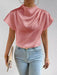 Elegant Satin Pleated T-Shirt Top Blouse with Round Neck for Women - Dio Kollections