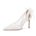 Dio Lace Shallow Mouth Pointed Toe Thread Bow Wedding Shoes - Dio Kollections