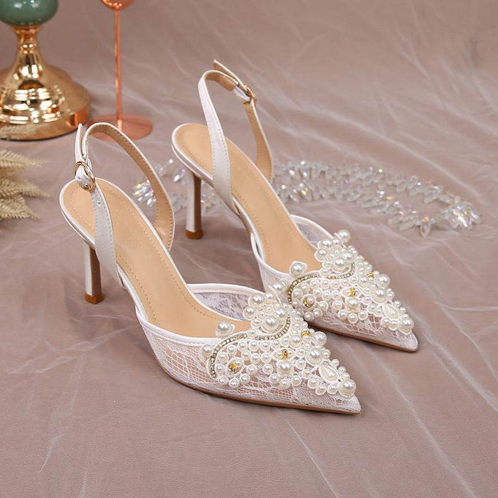 Elegant Pearl Stiletto Heels for Women – High Fashion Lace Wedding Shoes - Dio Kollections