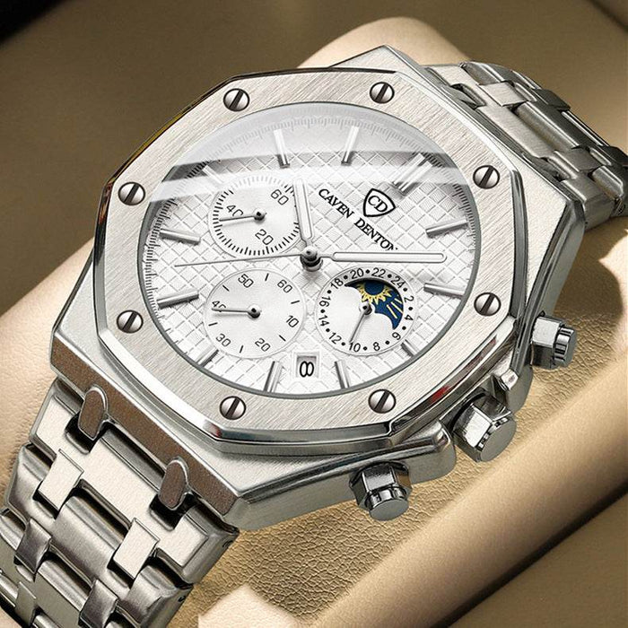 Dio Waterproof High-End Three-Eye Six-Needle Moon Phase Steel Strip Men's Watch - Dio Kollections