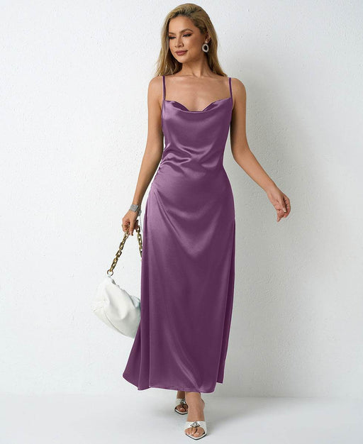 Dio Satin Pleated Sleeveless Diced Skirt Dress - Dio Kollections