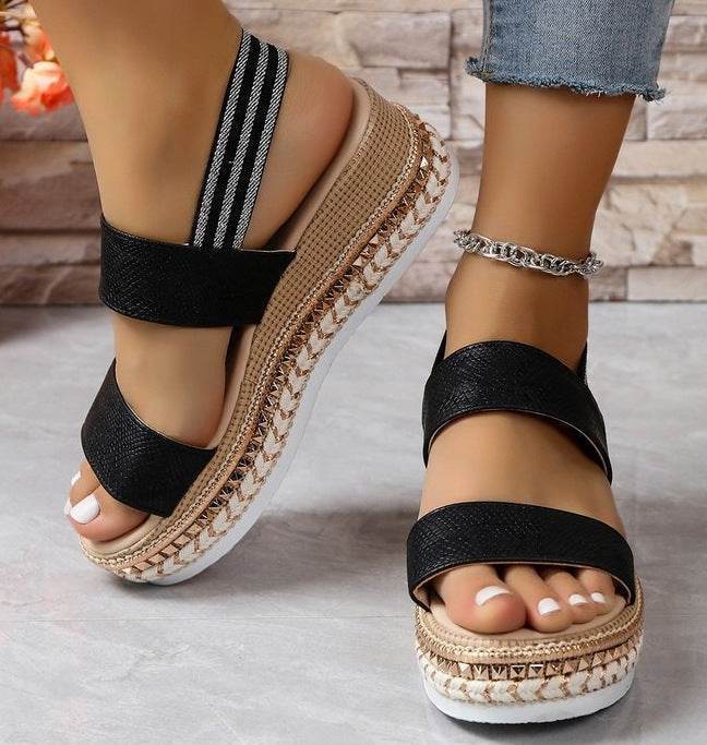 36-42 Sandals One-Strap Thick Sole Buckle Wedge Women's Glossy - Dio Kollections