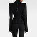 Black suit jacket with a zipper detail on a white background