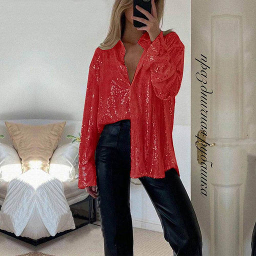 Lapel Bead Long Sleeve Ladies Shirt Jacket Top - Modern Woman - Dio Kollections