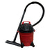 Red and black vacuum cleaner with hose on a white background