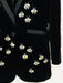Black blazer with bee-shaped embellishments on a white background