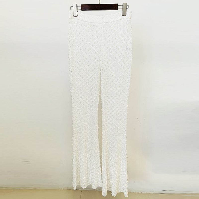 Three-Dimensional Flower Pearl Sequined Mesh Trousers Suit - Dio Kollections