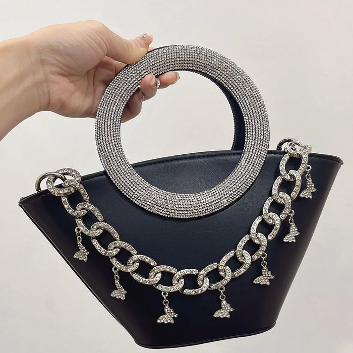 Diamond Round Handle Satchel Basket Bag Single Shoulder Crossbody Bag