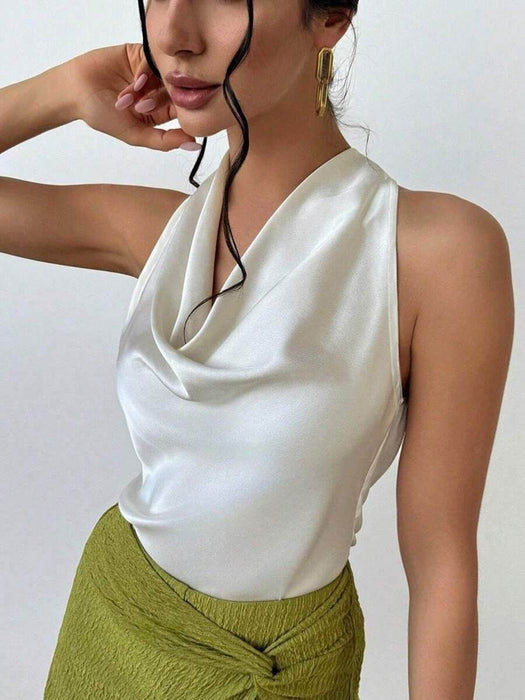 Elegant Sleeveless Satin Shirt for Spring/Summer Top Blouse - Dio Kollections