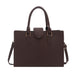A dark brown pebbled leather tote bag with dual top handles, a central flap detail, and a detachable shoulder strap, shown against a plain white background.