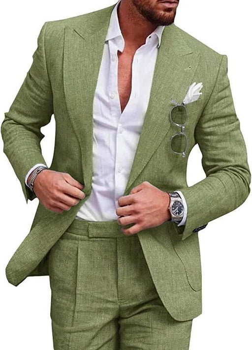 Dio Elegant Men Plus Size Two Pieces Set One Buckle Linen Suit - Dio Kollections