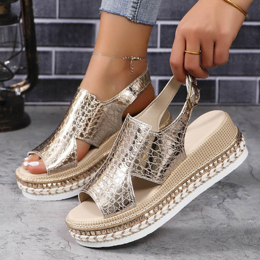 36-42 Sandals One-Strap Thick Sole Buckle Wedge Women's Glossy - Dio Kollections