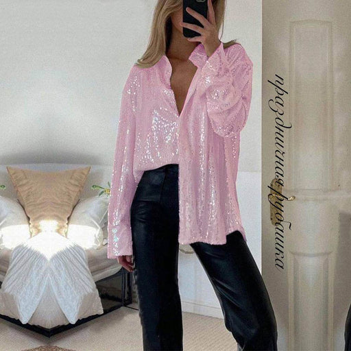 Lapel Bead Long Sleeve Ladies Shirt Jacket Top - Modern Woman - Dio Kollections