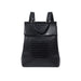 Black crocodile-patterned backpack on a white background