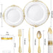 Gold and white dinnerware set with measurements