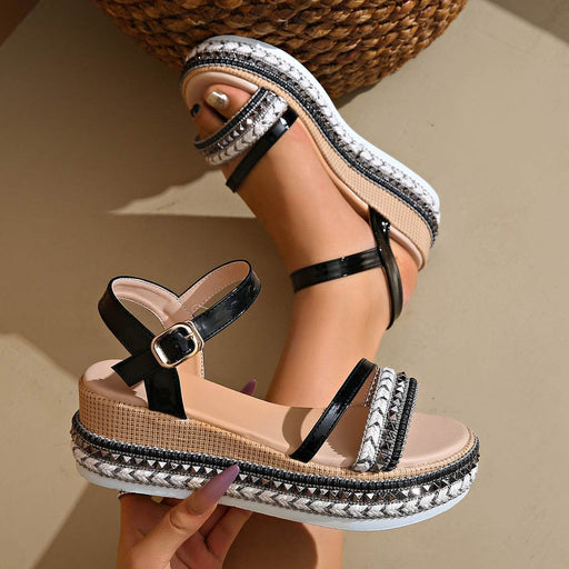 36-42 Sandals One-Strap Thick Sole Buckle Wedge Women's Glossy - Dio Kollections