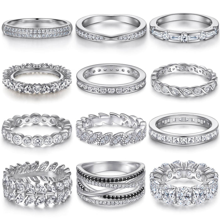 S925 Silver Women's Sterling Row Ring Same Row Diamond Zircon Women's Silver Ring Z+2 1/2 - Dio Kollections