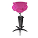 Pink hair washing bowl on a black stand against a white background