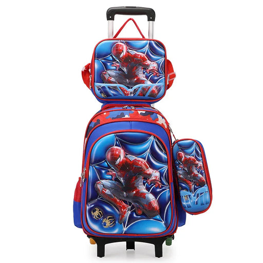 Spider-Man themed backpack with lunch bag on a white background
