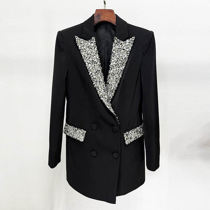 Handmade Elegant Mid-Length Black Beaded Blazer for Women - Dio Kollections