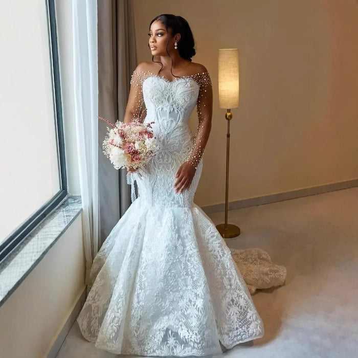 Dio African Luxury Mermaid Bridal Lace Plus Size Wedding Dress